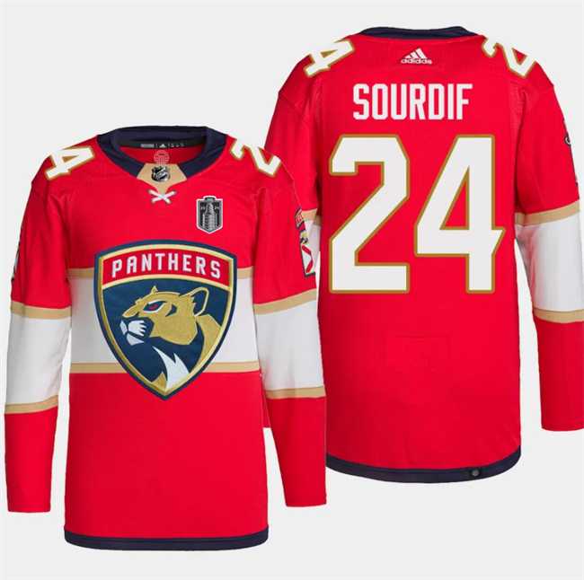 Mens Florida Panthers #24 Justin Sourdif Red 2024 Stanley Cup Final Stitched Jersey Dzhi->->NHL Jersey